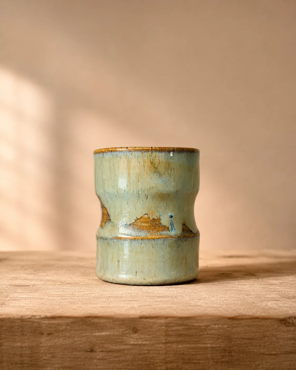 Vaso de cerámica esmaltado en tonos verdes y ocre